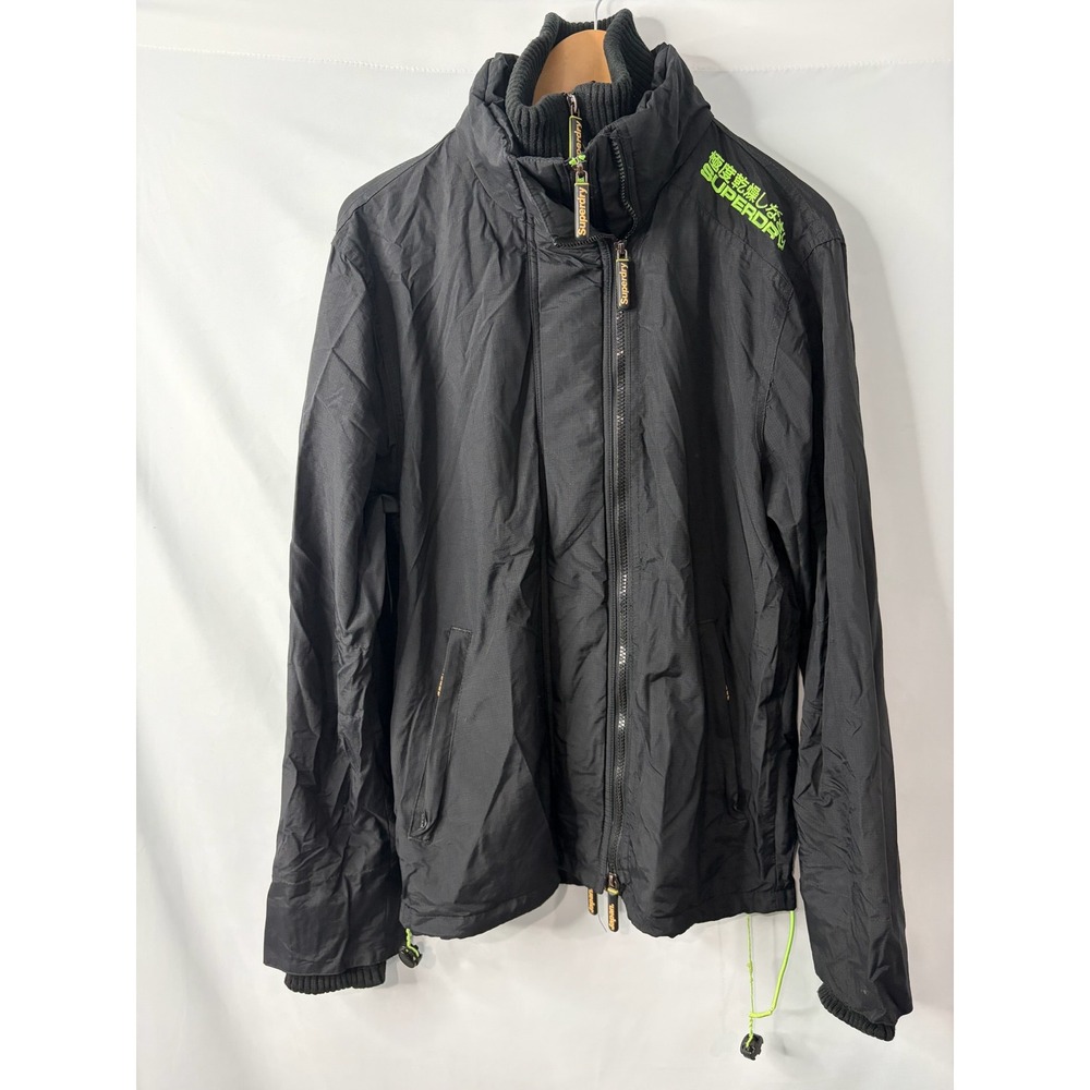 Superdry Japan The Windcheater Mens L Black Lime Green Triple Zip Street Y2K
